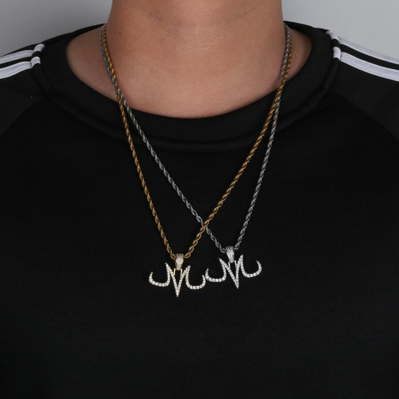 Custom AAA Micro Pave Majin 18k Gold Platinum Pendant Chain Necklace 