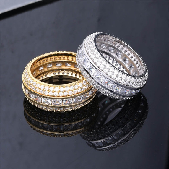 Baguette 18k Gold Silver AAA True Micro Pave Flooded Ice Ring