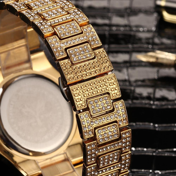 Famous Flooded Ice Diamond Simulate Stainless Steel Timepiece 18k Gold Silver Rose Gold Bling Watch