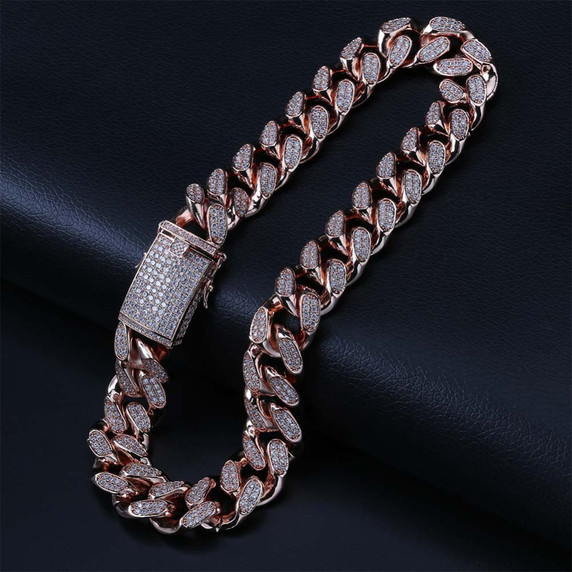 Custom  Men's 20mm Heavy Link Flooded Ice Rose Gold Miami Cuban Link Chain Necklace 