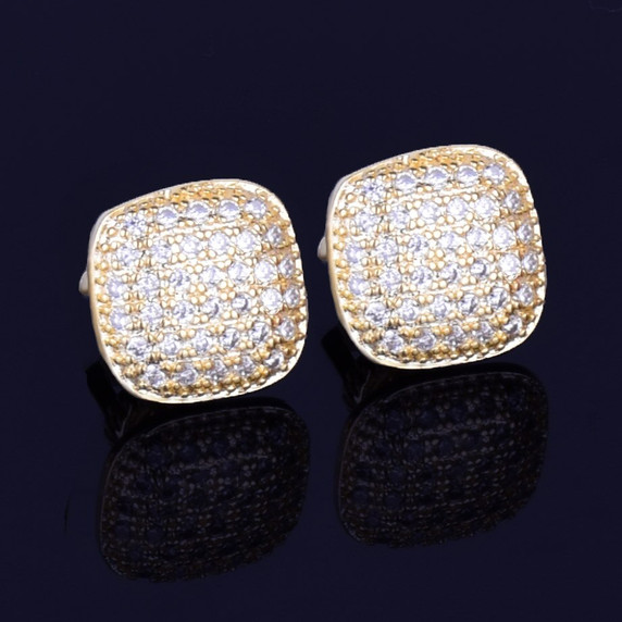 10MM Oval Square AAA Micro Pave Ice 14k Gold Silver Screw Back Plate Hip Hop Earrings