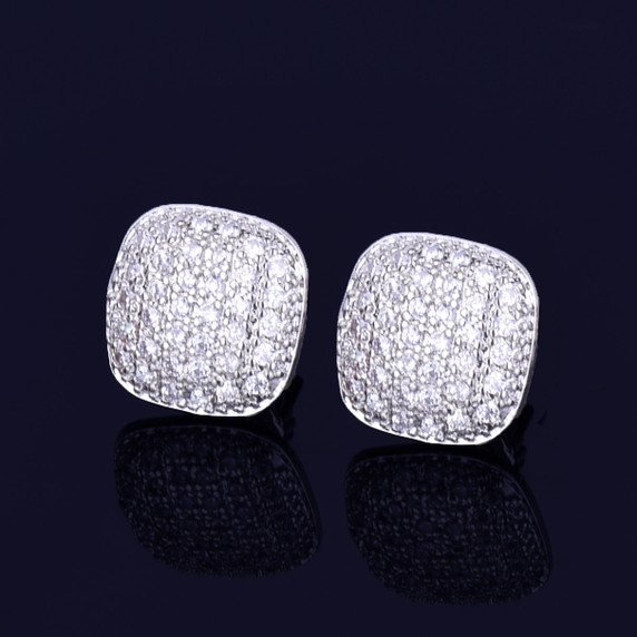 10MM Oval Square AAA Micro Pave Ice 14k Gold Silver Screw Back Plate Hip Hop Earrings