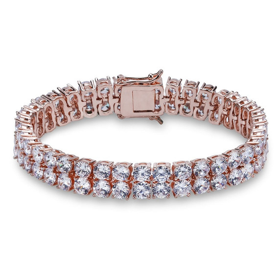 High Quality 2 Rows Of Ice AAA Stone Big Boy Tennis Bracelet 18k Gold Silver Rose Gold