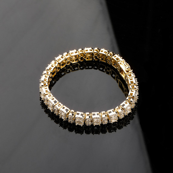 Double Row AAA Micro Pave Round Square 10mm  Gold Silver Big Boy Bracelet
