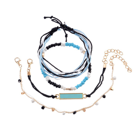Ladies 4 Piece Simple Stylish Square Beads Multilayer Braided Rope Bracelet Set