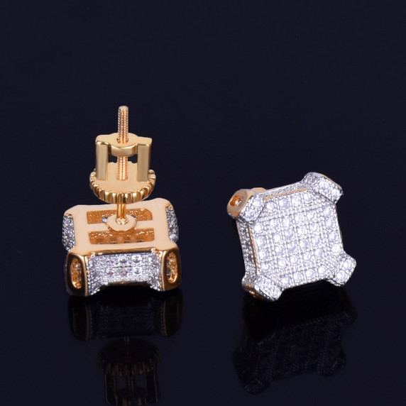 10MM Catercorner Square 18k Gold 925 Silver Bling AAA Micro Pave Iced Earrings