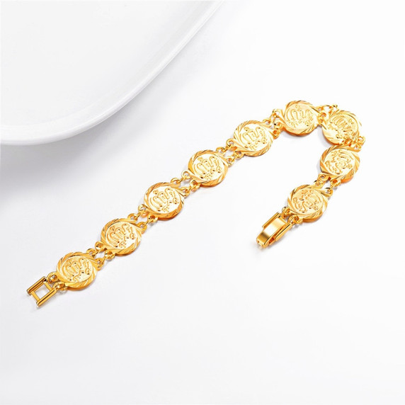 Fashion Jewelry 18k Gold Platinum Allah Coin Link Bracelets