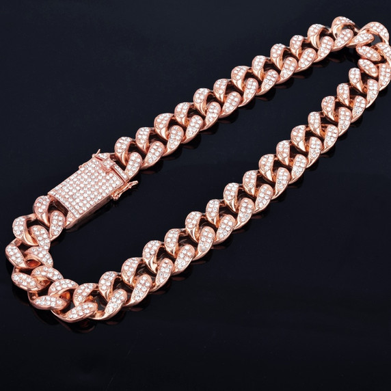 Rose Gold Flooded Ice Miami Cuban Link Chain