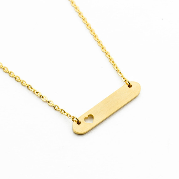 Elegant Dainty Open Cutout Heart Bar Stainless Steel Chain Necklaces