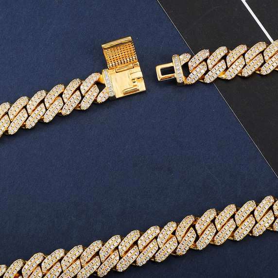 18k Gold AAA Micro Pave 4 Prong Box Clasp Miami Cuban Tight Link Chain Necklace