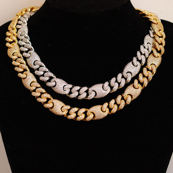 12mm 18k Gold .925 Silver Heavy Lock Clasp Flooded Ice Cuban Link Chain Necklace