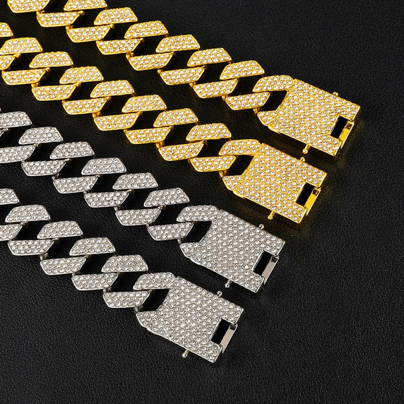 Square Cut 18k Gold .925 Silver Designer Cuban Link Chain Bracelet Set