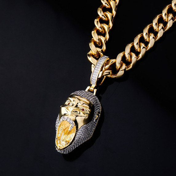 Flooded Ice Bling 14k Gold Gorilla Jungle Skull Hip Hop Pendant Chain Necklace