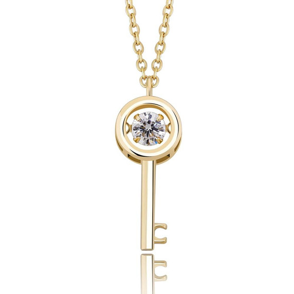 Ladies 14k Gold Over 100% 925 Sterling Silver Retro Skeleton Key Pendant Necklace