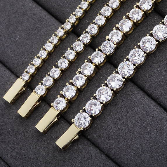 Mens Flooded Ice Spring Buckle 3MM-6MM Hip Hop 1 Row Tennis Bracelets