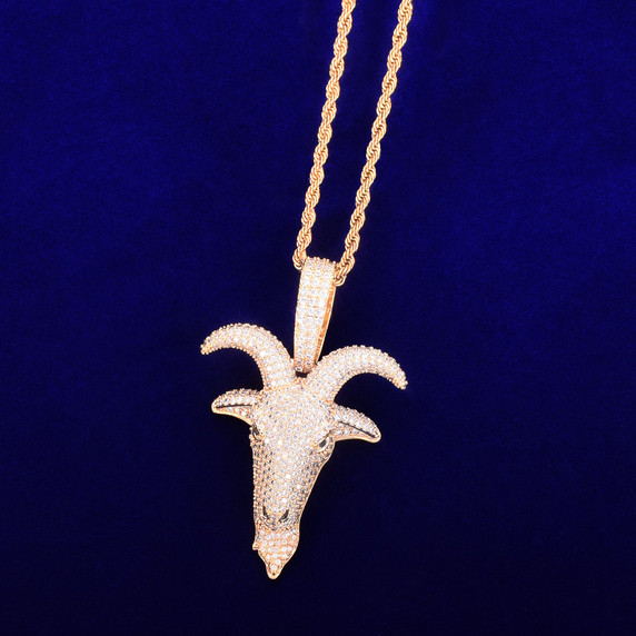 18k Gold Silver Bling Baphomet Goat Sheep Head Street Rock Hip Hop Pendant Chain Necklace