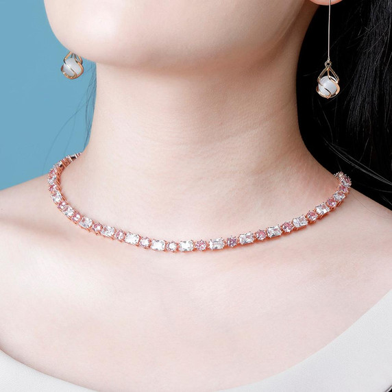 Ladies Bling 6mm Choker Style Round Princess Cut Handset Stone Chain Necklace 