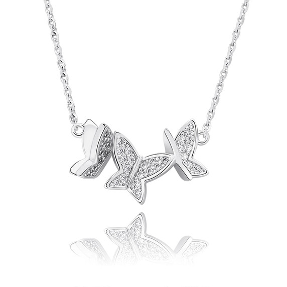 Ladies 925 Sterling Silver Butterfly 3D Flying Butterfly Pendant Chain Necklace