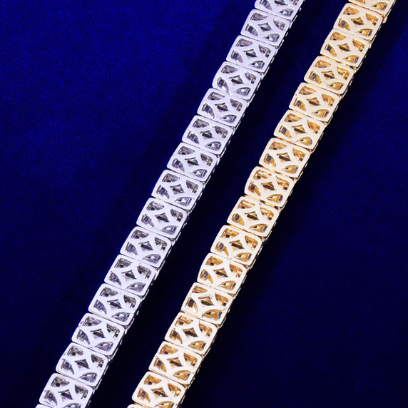 Super Star 9MM Street Rock 24k Gold .925 Silver Square Baguette Flooded Ice Hip Hop Bracelet