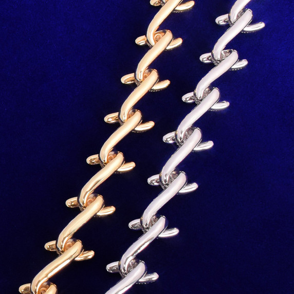 24k 925 Silver Hooked Barbed Wire Flooded Ice AAA Micro Pave Chain Necklace