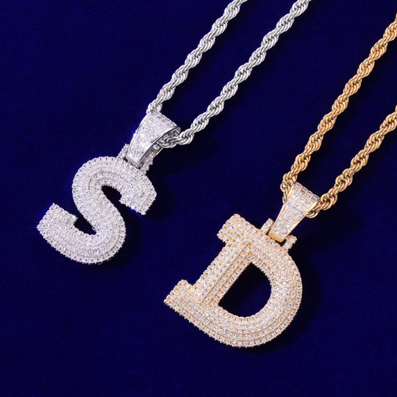 Graffiti Ice 18k Gold .925 Silver Bubble Letter Hip Hop Three-layer Flooded Stone Pendant 