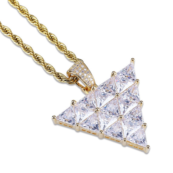 Flooded Ice Princess Cut Inverted Triangle All Iced Pendant Chain Necklace