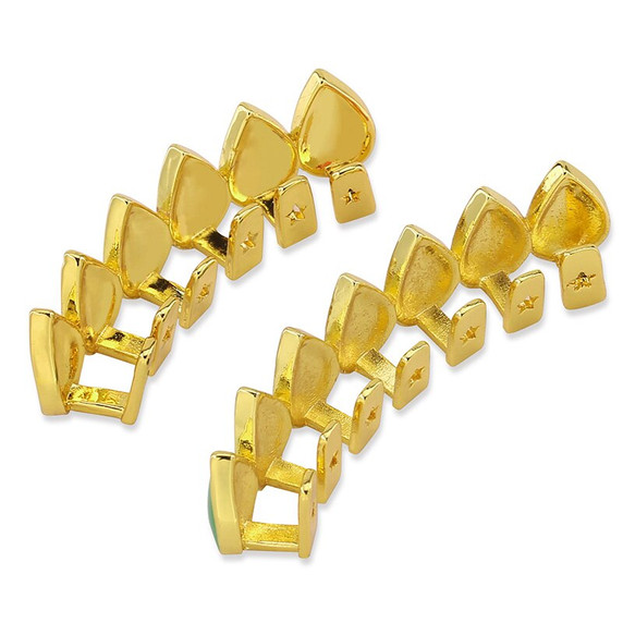 Hip Hop Rainbow Tear Drops 14k Gold .925 Silver  Grillz Top Bottom Teeth Grill Set