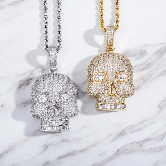 Totally Iced Full Micro Pave Stone Eye Hip Hop Skull Pendant Chain Necklaces