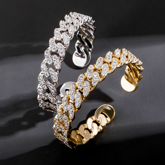 14k Gold 925 Silver Flooded Ice 12mm Miami Cuban Link Bangle Style Hip Hop Iced Bracelets