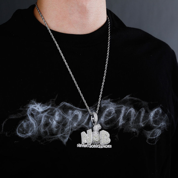 Flooded Ice Never Going Broke 925 Silver Hip Hop Iced Pendant Chain Necklace