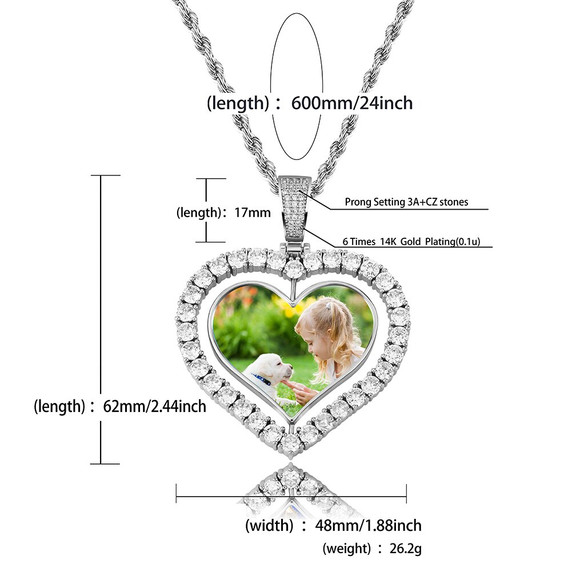 Custom Heart Shaped Spinning Photo Double Sided Picture Pendant Necklace