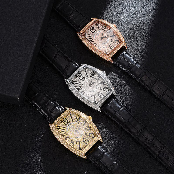 Mens Luxury Waterproof Leather Band Irregular Shape Fashion Hip Hop Watches