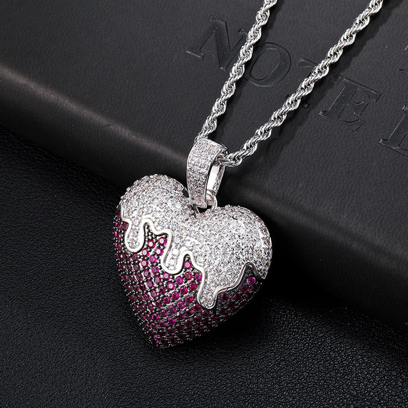 Flooded Ice Covered Heart Solid Back Hip Hop Pendant Chain Necklace