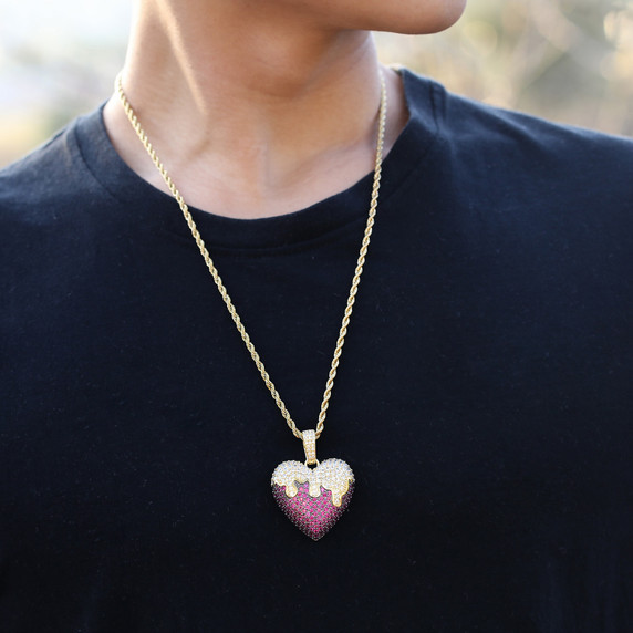 Flooded Ice Covered Heart Solid Back Hip Hop Pendant Chain Necklace