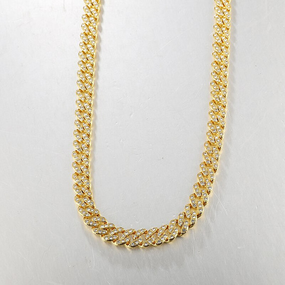 Hip Hop AAA Bling 8MM Prong Set Miami Cuban Link 14k Rose Gold Silver Bling Chain Necklace
