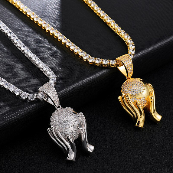 The World In My Hands Hip Hop AAA Handset Flooded Ice Pendant Chain Necklace