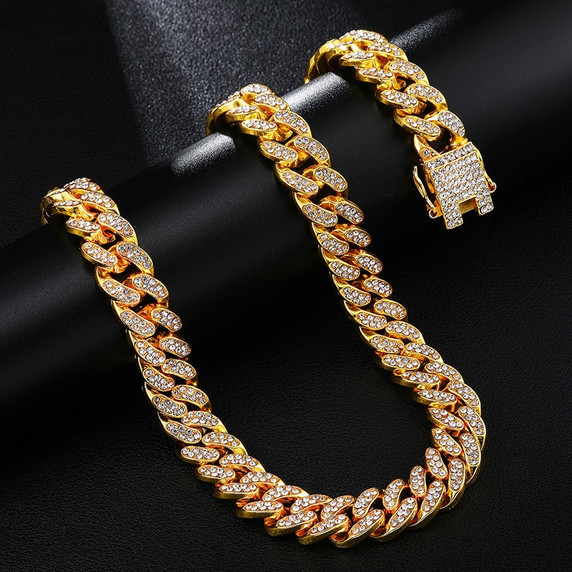 14k Gold 925 Silver 13MM Bling Bling Miami Curb Cuban Link Chain Necklace