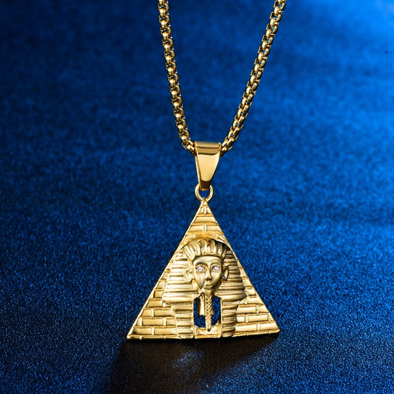 14k Gold over Stainless Steel African Pharaoh Pyramid Hip Hop Pendant