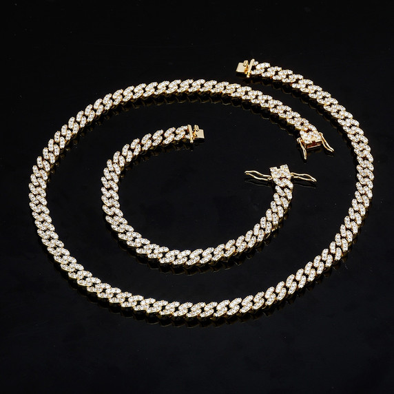 8mm Miami Cuban Link Classic Hip Hop 14k Gold 925 Silver Flooded Ice Bracelet