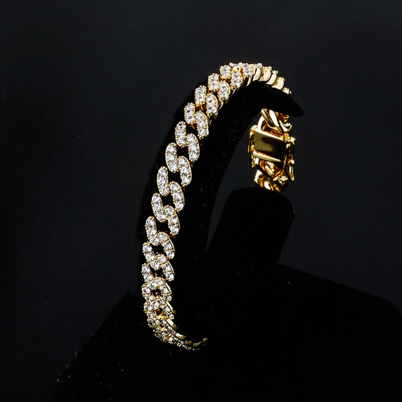 8mm Miami Cuban Link Classic Hip Hop 14k Gold 925 Silver Flooded Ice Bracelet