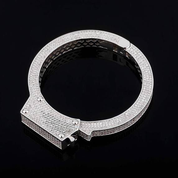 White Gold AAA Micro Pave Handcuff Flooded Ice Bracelets