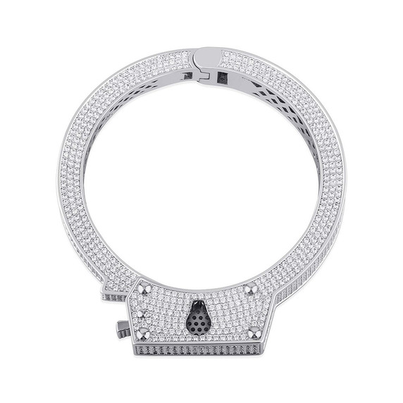 White Gold AAA Micro Pave Handcuff Flooded Ice Bracelets