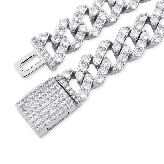 Mens 3 Row Ice AAA+ Water Stone Prong Set 12mm Open cut Cuban Link Chains Necklace