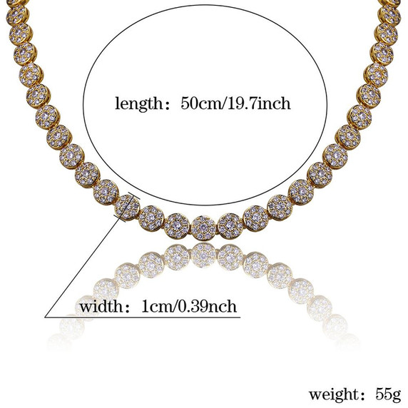 Mens Hip Hop 10mm Round Cluster 14k Gold 925 Flooded Ice Chain Necklace