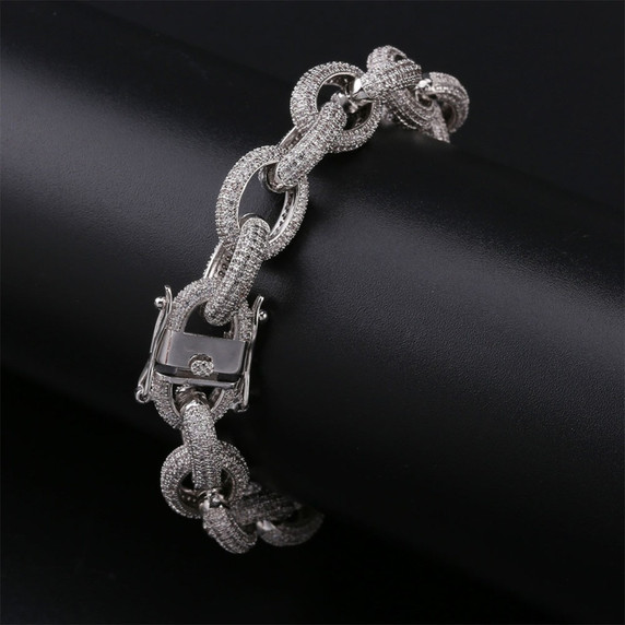 Mens 12mm Iced Large Rolo Link Hip Hop AAA+ Stone Chain Necklace