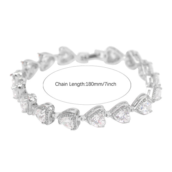 Ladies Ice Street Wear Casual Fashion Jewelry 6mm Big Heart Tennis Bracelet