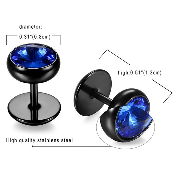 Stainless Steel Blue Black Ice Barbell Stud Earrings