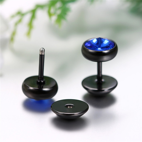 Stainless Steel Blue Black Ice Barbell Stud Earrings