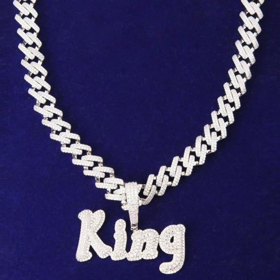 18k Gold Silver Soild Back Graffiti Letters Custom Name Initial Hip Hop Pendant Chain Necklace