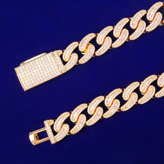 Iced 24k Yellow 14k White Gold 18MM 5A Bling Miami Cuban Link Chain Bracelet Hip Hop Jewelry Set